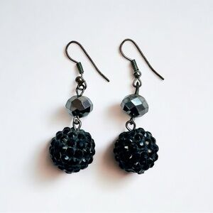 Gothic Shamballa Black Crystal Dangle Earrings Statement Y2K Vintage Jewelry